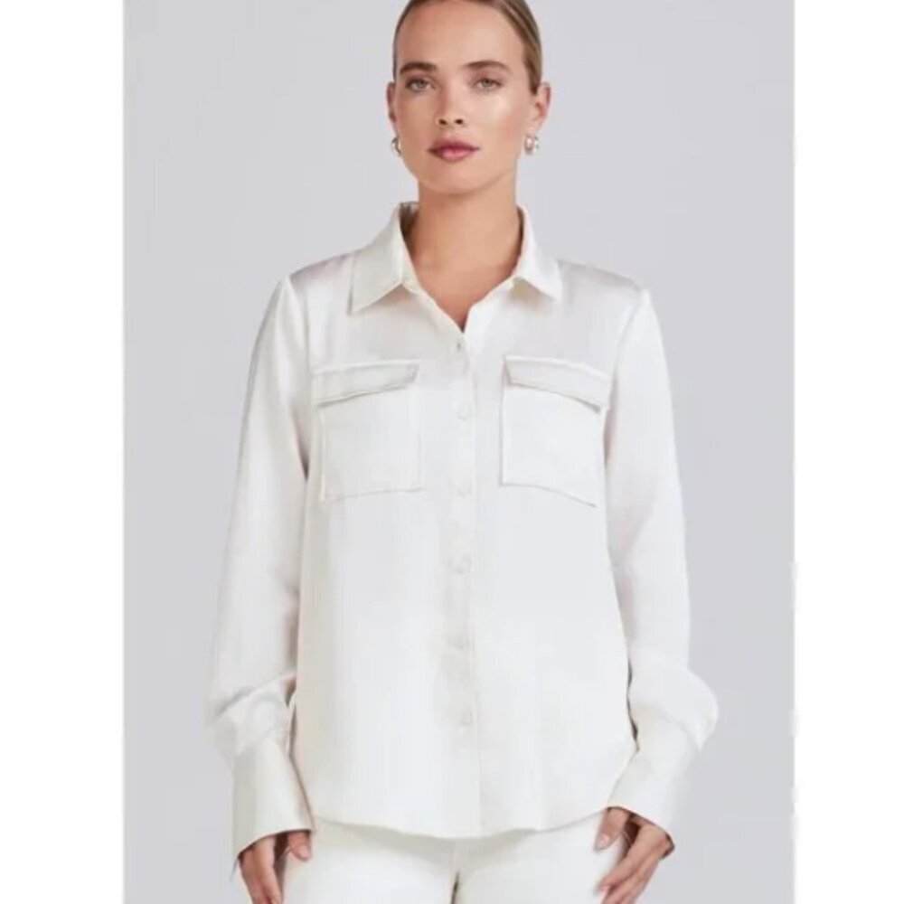 Derek Lam 10 Crosby Satin Button Down Blouse Ivory Large NWT
